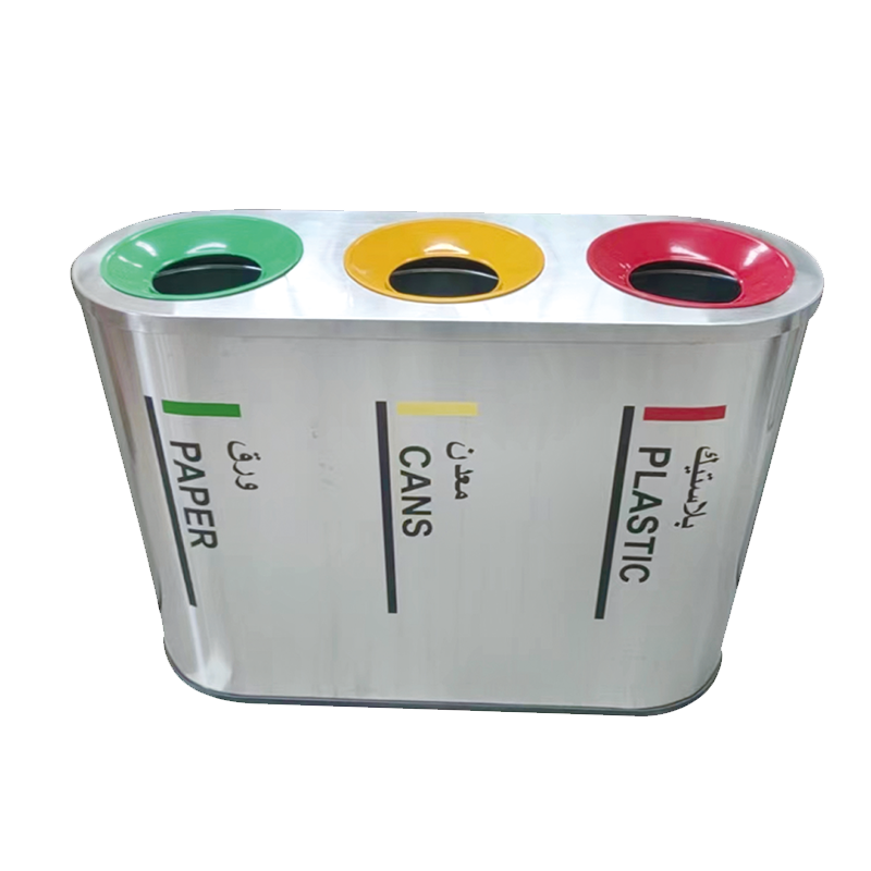 Classification Stainless steel trash can with 3 barrels