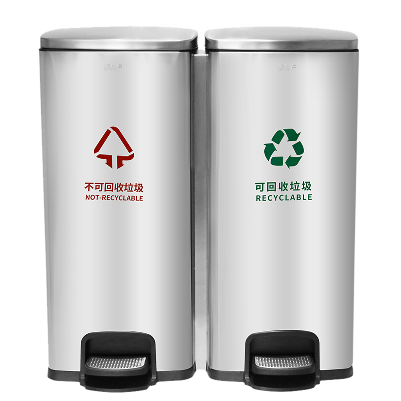 Stainless steel classification garbage bin with double bucket foot pedal