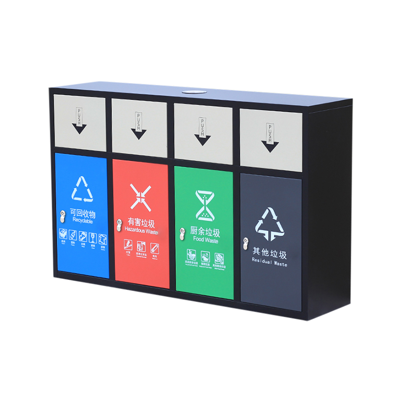 Outdoor Four-Category Trash Can Sanitation Stainless Steel Galvanized Large Bin Public Place Recyclable Waste Container
