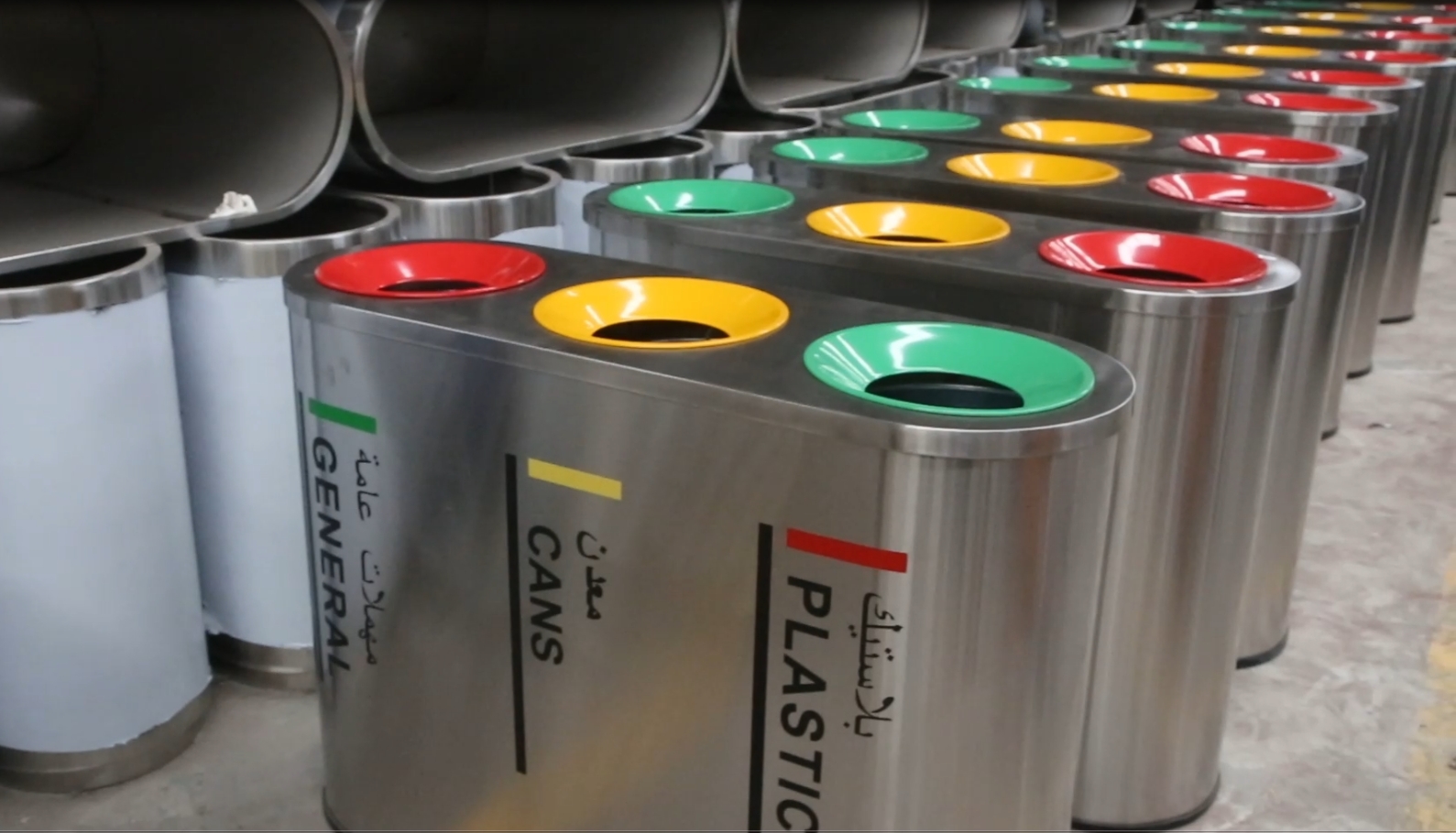Three bucket classification garbage bin production workshop