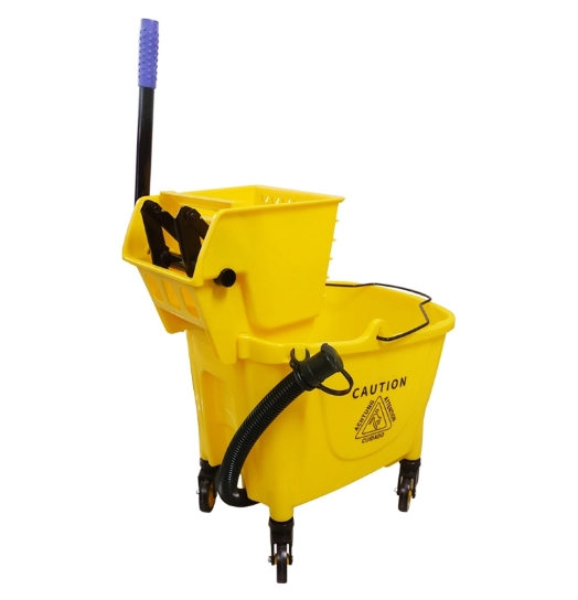 Commercial Yellow Plastic Floor Cleaning Squeeze Mop Bucket Wringer Mop Bucket With Drainpipe